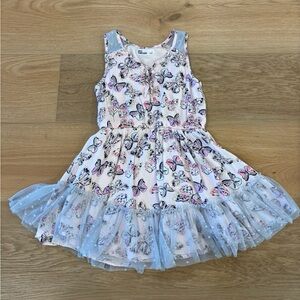 Girls Butterfly Print Dress with Tulle Hem